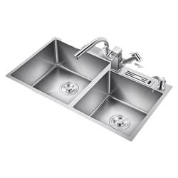 Handmade thickened 304 stainless steel brushed kitchen sink with double slots and knife holder for household vegetable basin and dishwasher set