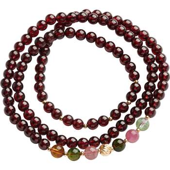 TOPGIRL Feminine Natural Garnet Bracelet Women's Three Circle Multi- Circle Stacked Tourmaline Transfer Beads Crystal Bracelet