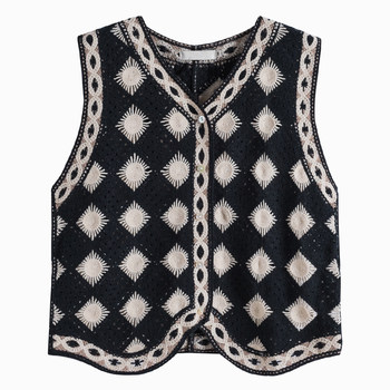 Ren Xiaoyi Litemode ສີດໍາ rhombus ເສື້ອຍືດ retro knitted vest 2024 ຮູບແບບໃຫມ່ຂອງແມ່ຍິງພາກຮຽນ spring ຕົ້ນ vest ຊັ້ນນອກ.