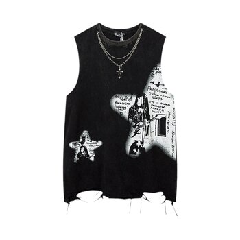 NOONOZ American high street vibe distressed hole sleeveless T-shirt men's summer European and American hip-hop ins pure sweat sweat vest