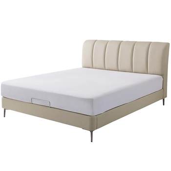 ເຮືອນ Gujia ທີ່ທັນສະໄຫມແບບງ່າຍດາຍສີຄີມ Solid Wood King Bed Master Bed Double Bed Princess Bed Marriage Bed Leather Bed 8059