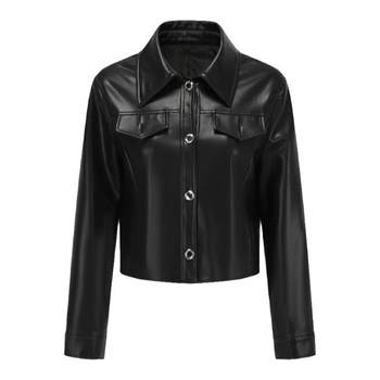 77store Black Short Leather Jacket Women Spring and Autumn 2024 New Loose Slim Versatile Motorcycle Small Jacket