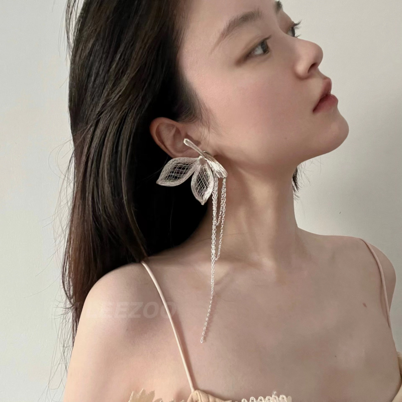 BY LEEZOO 金属网编织蝴蝶链条流苏暗黑温柔风甜酷辣妹耳环耳钉饰