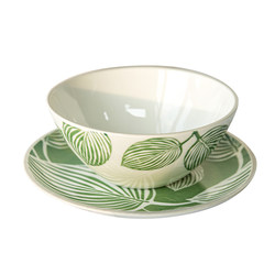 Songfa ceramic tableware creative green leaf bowl and plate combination household noodle bowl salad bowl soup plate personalized dinner plate