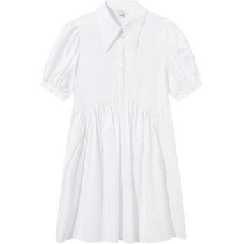 Semir dress women's pointed collar lapel puff sleeves summer pure cotton solid color loose white moonlight first love shirt dress Korean style