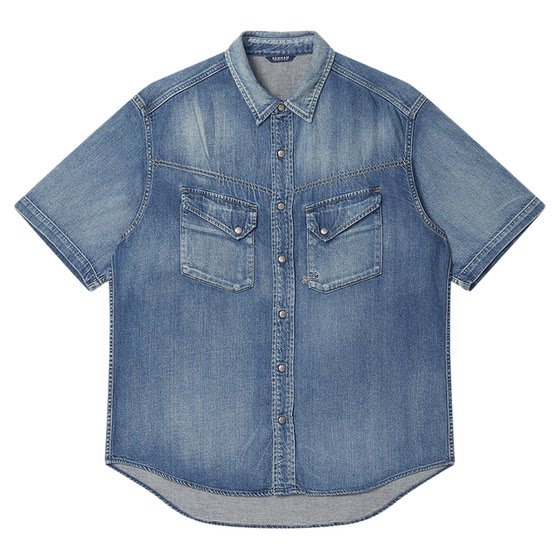 DENHAM 2025 summer men's new product classic versatile comfortable loose blue denim shirt short-sleeved jacket DENHAM 2025 summer men's new product classic versatile comfortable loose blue denim shirt short-sleeved jacket
