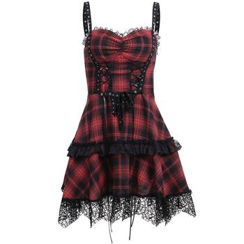 Liuliuge 2024 ເອີຣົບແລະອາເມລິກາສີແດງຊ້ໍາ plaid suspender skirt subculture lace hot girl a-line tutu skirt