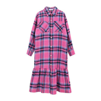 Autumn Korean style girls plaid long-sleeved fishtail long skirt women's shirt dress long 2022 new popular skirt