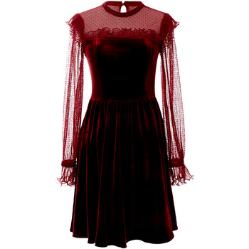 Yisha Bufei Zhu Meng ລະດູໃບໄມ້ປົ່ງຝຣັ່ງ Retro Dress ຂອງແມ່ຍິງງານລ້ຽງ Dress ສີແດງແອວສູງ skirt puff