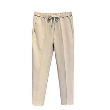 Spring and Autumn Drape Casual Suit Pants Men's Trendy Brand Simple Elastic Waist Straight Leg Small Foot Nine-Point Tie-Down Suit Pants