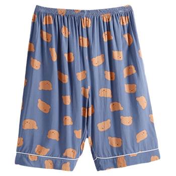 Pyjama pants ຜູ້ຊາຍຝ້າຍຜ້າໄຫມສັ້ນ summer ເຮືອນບາງ pants ວ່າງຈົດຫມາຍສະບັບ pants ຂະຫນາດໃຫຍ່ສາມາດ worn ກາງເກງຝ້າຍຫາດຊາຍປອມ