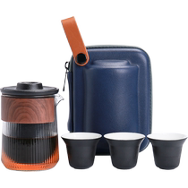 Sus Ceramics Travel Tea Set Jingwei Zen Black Convenient Kung Fu Tea Set Ceramic Tea Cup with Carrying Bag