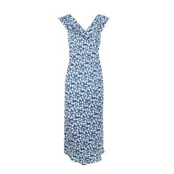 Yufei 2024 ລະດູຫນາວໃຫມ່ຝຣັ່ງ Floral Dress ແມ່ຍິງສີຟ້າແອວ Slit ຍາວ Waist Suspender Skirt