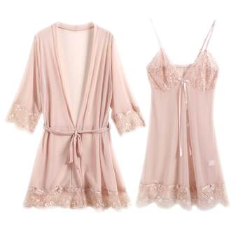 Sexy Pajamas ແມ່ຍິງ Lace Suspender Nightgown ຄວາມຮູ້ສຶກຮ້ອນຂະຫນາດໃຫຍ່ underwear ຜ້າໄຫມ Ice Silk ຄວາມປາຖະຫນາ 2024 ໃຫມ່ Summer