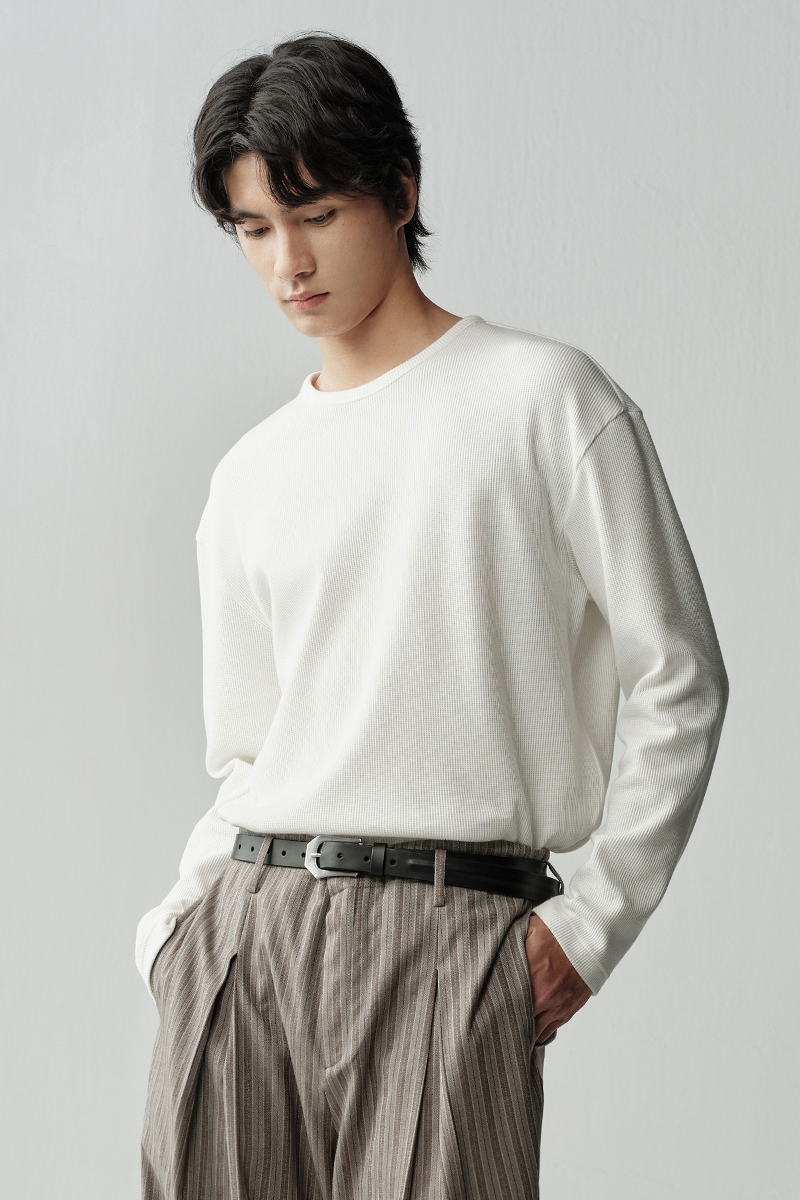 OPICLOTH/OPIC 22AW 厚格华夫格圆领针织长袖T恤打底衫休闲男女款