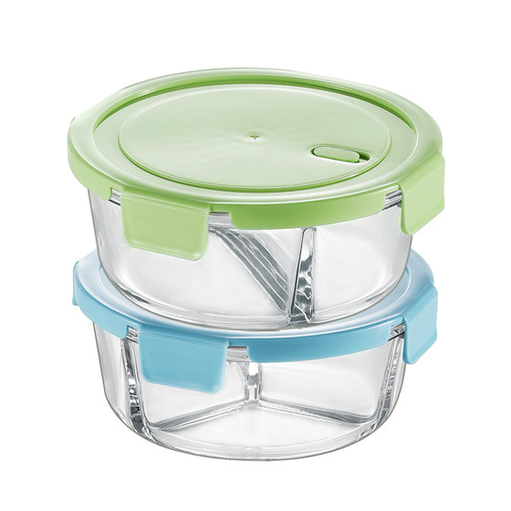 Glass rice box three -point microwave furnace heating special bowl of office workers with rice lunch box round separation small capacity Glass rice box three -point microwave furnace heating special bowl of office workers with rice lunch box round separation small capacity