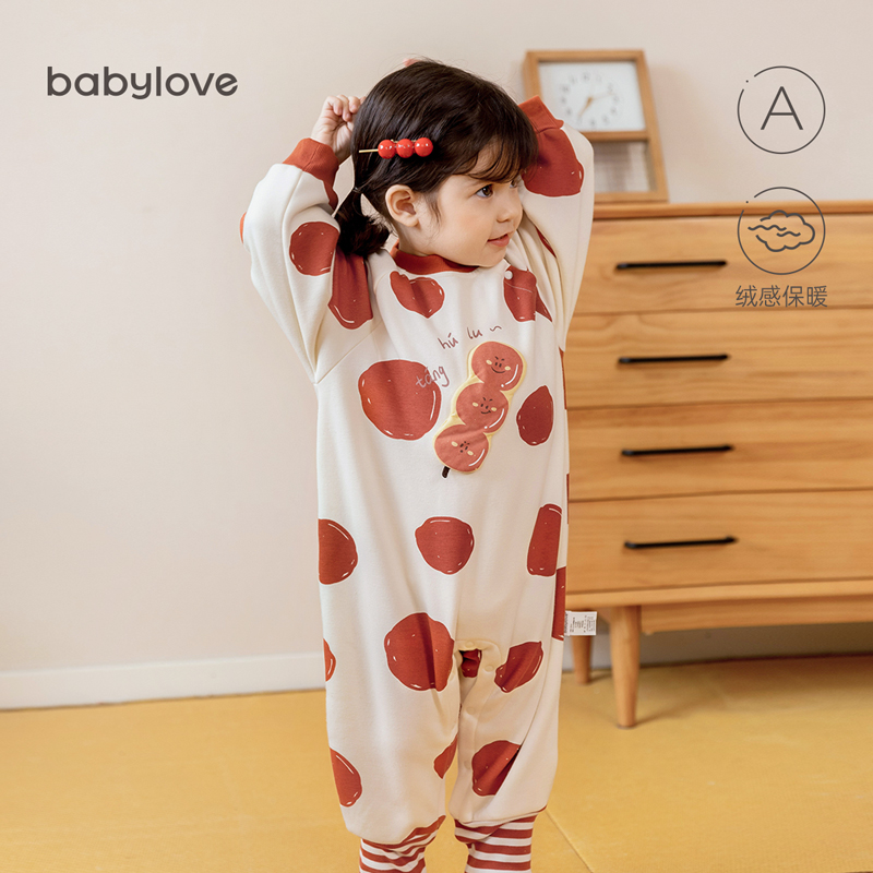 babylove婴儿连体衣春秋冬季加绒周岁红色衣服宝宝哈衣爬服外出服