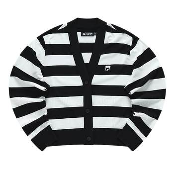 FILA FUSION ເສື້ອຢືດແຟຊັ່ນຂອງຜູ້ຍິງຍີ່ຫໍ້ Fila trendy 2023 summer new fashion looseneck V-neck striped striped jacket