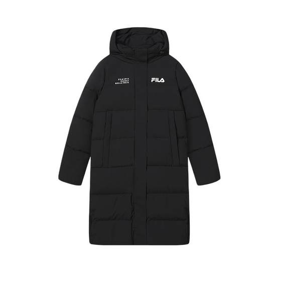 FILA women's long down jacket for winter casual and fashionable simple over-knee hooded top warm women's jacket FILA women's long down jacket for winter casual and fashionable simple over-knee hooded top warm women's jacket