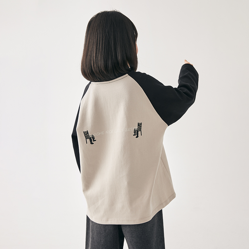 NNGZ女童秋卫衣圆领2023新款儿童插肩袖上衣休闲百搭童装套头t恤