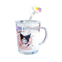 Children's Birthday Gift Milk Cup Straw Glass Cup Cute Graduation Cup with Handle Kuromi Companion Gift