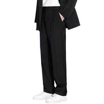 Lomon ice silk pants men's summer thin drapey wide-leg trousers 2024 new loose straight casual trousers