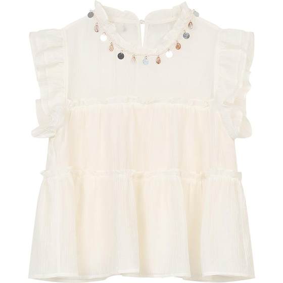 Fairy's pocket heavy industry shell small flying sleeve chiffon shirt for women 2025 summer new high-end temperament top
Fairy's pocket heavy industry shell small flying sleeve chiffon shirt for women 2025 summer new high-end temperament top