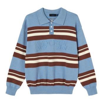 YADcrew blue striped polo sweater sweater lapel pullover couple knitted loose casual top