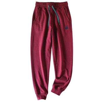 Spring and Autumn Sweatpants Men's Simple Cotton Leg Casual Pants Burgundy Small Leg Pants Terry Cloth Sports Pants ການຄ້າຕ່າງປະເທດ