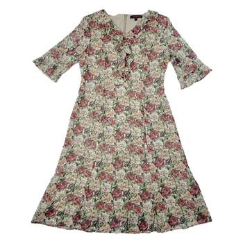 ລະດູຮ້ອນປີ 2023 ແບບໃຫມ່ຄໍ V-neck Floral Dress ແມ່ຍິງຂະຫນາດໃຫຍ່ Temperament Slim Chiffon Retro Print A-Line Skirt