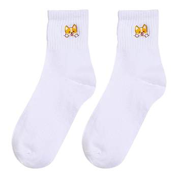 Langxi 5 ຄູ່ກ່ອງຂອງຂວັນສໍາລັບເດັກຍິງແລະເດັກຊາຍ embroidered socks, socks ສີຂາວ, Corgi pure cotton summer thin students cute trendy socks