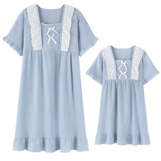 Parent -child mother and girl dressing night skirt summer thin children's pajamas dress, little girl short -sleeved pure cotton gauze home service
Parent -child mother and girl dressing night skirt summer thin children's pajamas dress, little girl short -sleeved pure cotton gauze home service