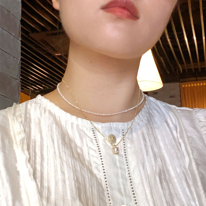 无核淡水珍珠吊坠配极细闪925银镀金色切面闪闪珠项链锁骨链
