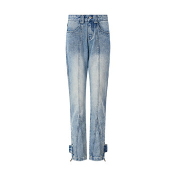 KREATE21AW 1021 ຄວາມຫນາແຫນ້ນສູງ combed combed ຜ້າໄຫມ Lycra ແຍກຂາ jeans