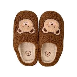 Cartoon cute bear plush Baotou home shoes for women winter students ins dormitory non-slip warm cotton slippers