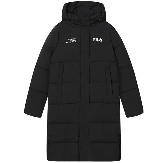 FILA Ferle official ladies long down jacket 2023 winter hood and thickened knee coat female FILA Ferle official ladies long down jacket 2023 winter hood and thickened knee coat female
