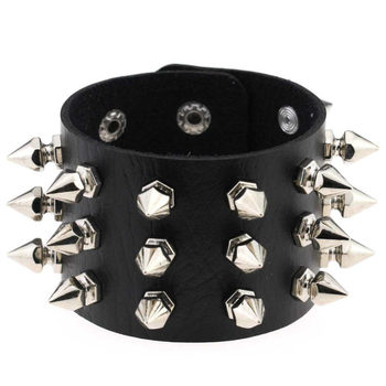 Punk multi-layer five-star leather wide bracelet set domineering skull rivet goth bracelet hip-hop pearl bracelet