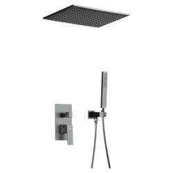 Dingfei minimalist gun gray concealed wall-mounted shower set embedded hidden wall-buried pre-embedded all-copper shower