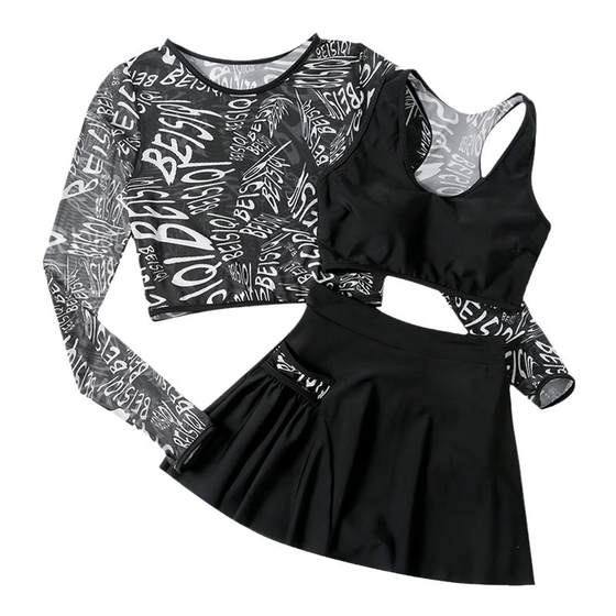 New couple swimsuit women's finished long -sleeved long -sleeved sunscreen stylish black high -level high size high waist covering belly New couple swimsuit women's finished long -sleeved long -sleeved sunscreen stylish black high -level high size high waist covering belly
