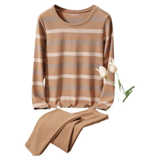 Three-needle velvet striped thermal underwear for women's suit pure cotton thickened velvet elastic cotton sweater cold-proof base shirt Three-needle velvet striped thermal underwear for women's suit pure cotton thickened velvet elastic cotton sweater cold-proof base shirt