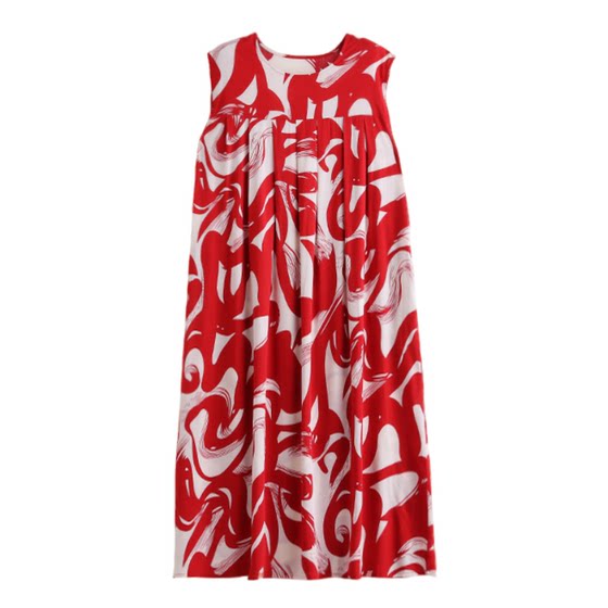 Middle-aged and elderly cotton silk dress fashionable loose large size women's clothing summer sleeveless mother wears skirt drooping and covering flesh Middle-aged and elderly cotton silk dress fashionable loose large size women's clothing summer sleeveless mother wears skirt drooping and covering flesh