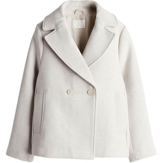 HM women's woolen jacket winter flat collar double-breasted short navy coat 1231400
HM women's woolen jacket winter flat collar double-breasted short navy coat 1231400