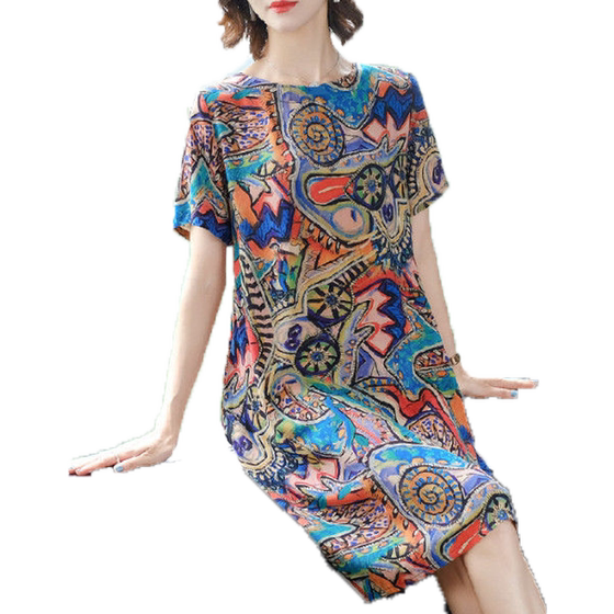 Large -size women's new floral dress in the middle of the elderly mother in the elderly mother, Mrs. Fat MM, thin age reduction spring and summer Large -size women's new floral dress in the middle of the elderly mother in the elderly mother, Mrs. Fat MM, thin age reduction spring and summer