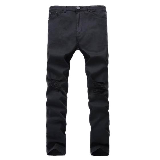 Trendy American High Street FOG Knee Piercing Jeans Men's Stretch Casual Slim Fit Small Leg Pants Black Pants Trendy American High Street FOG Knee Piercing Jeans Men's Stretch Casual Slim Fit Small Leg Pants Black Pants