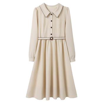 Shirt Dress 2024 ຕົ້ນພາກຮຽນ spring ໃຫມ່ຝຣັ່ງ Retro Waist Temperament ແຂນຍາວ doll Collar Dress ສໍາລັບແມ່ຍິງ