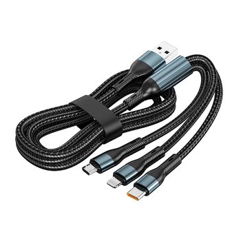 King Kong 120W super fast charging cable one-to-three data cable three-in-one 6a flash charging ເຫມາະສໍາລັບ Apple Huawei Xiaomi oppo ໂທລະສັບມືຖື Android type-c ສາຍ tpyec multi-head 2 ແມັດ