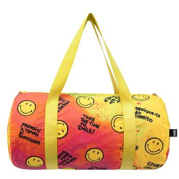 LOQI/Smiley Face Co-branded Bag ນ້ຳໜັກເບົາ ສາມາດພັບໄດ້ ກະເປົາເດີນທາງ Crossbody Shoulder Bag Fashion Street Art ກະເປົາຂະໜາດໃຫຍ່