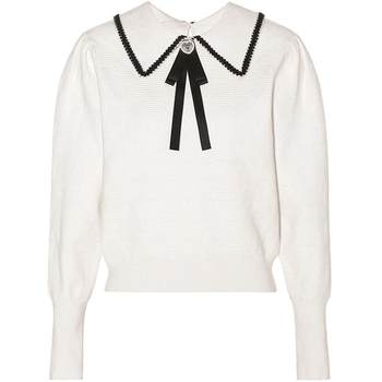 FIVE PLUS Retro Style Doll Collar Sweater Women's Micro Puff Sleeve Pullover Temperament Women's Winter Clothes