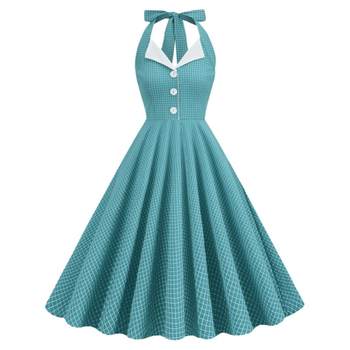 Retro era halter neck high waisted mid-length party party dance skirt Hong Kong style sub dress summer