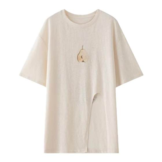 Rosebanks Argentina's big pear ins style loose lazy and versatile printed slit short-sleeved tee Rosebanks Argentina's big pear ins style loose lazy and versatile printed slit short-sleeved tee